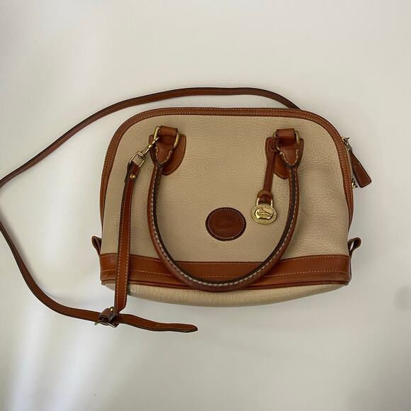 Dooney & Bourke Cream Leather Cross Body Top Handle Bag - Picture 1 of 11